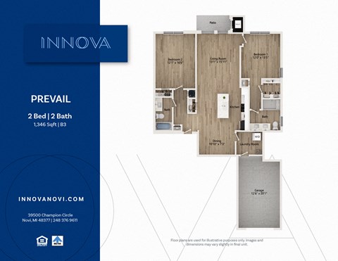 Floor plan for 2 beds, 2 baths, 1346 sqft